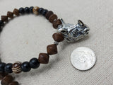 Antique Silver Rhino Pendant Necklace Beaded Black Brown Men Jewelry