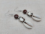 Women Earrings Cowrie African Ethnic Tribal Beaded Wooden Silver Jewelry