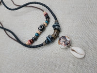 African Women Pendant Cowrie Shell Jewelry Leather Adjustable Tribal Beaded Ethnic