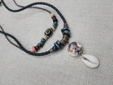 African Women Pendant Cowrie Shell Jewelry Leather Adjustable Tribal Beaded Ethnic