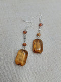 Glass Beaded Earrings Brown Jewelry Silver Women Dangle Handmade
