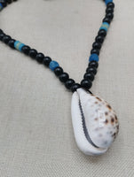 African Necklace Men Large Cowrie Shell Jewelry Black Blue Statement Beaded Ethnic