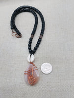 Copper Necklace Beaded Jewelry Handmade Stone Pendant