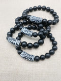 Gye Nyame Bracelet Beaded Men Jewelry Handmade African Adinkra Afrocentric Stretch Black White