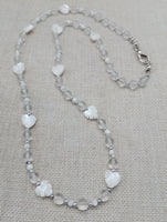 Mother of Pearl Necklace  Women Jewelry Set Lucite Beads Long Silver White Wedding Gift Idea