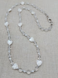 Mother of Pearl Necklace  Women Jewelry Set Lucite Beads Long Silver White Wedding Gift Idea