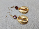 Gold Tone Cowrie Earrings Women Dangle Red Jewelry