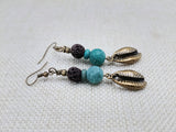 Boho Earrings Antique Bronze Cowrie Turquoise Brown Women Jewelry