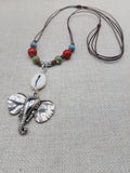 Silver Elephant Pendant Colorful Dangle Necklace Red Blue Green Cowrie Adjustable Women Jewelry
