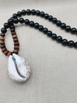 African Cowrie Shell Pendant Black Brown Beaded Jewelry Men Ethnic Gift Ideas