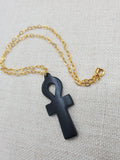 Ankh Necklace Black Egyptian Jewelry Gold Tone Chain
