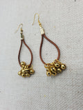Brown Leather Gold Accents Earrings Jingle Women Jewelry Handmade
