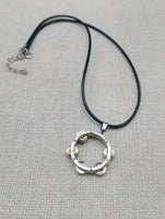 Tambourine Necklace Silver Gold Tone Black Cord Church Jewelry Music Church