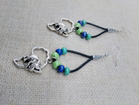 Silver Africa Earrings Leather Dangle Beaded Women Jewelry Black Green Blue