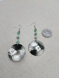 Silver Earrings Dome Green Dangle Women Jewelry Hammered