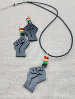 Juneteenth Necklace Black Fist Jewelry Set Women Earrings Red Yellow Green Wooden Handmade Statement