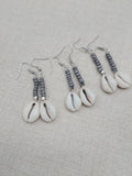 Cowrie Earrings Grey Silver Small Dangle Women Gray