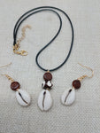 Cowrie Set Jewelry Beaded Wood black Cord Earrings Necklace Women Gift Idea Handmade