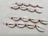 Women Jewelry Long Cowrie Earrings Beaded Red Silver Handmade Dangle Summer