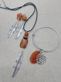 Women Fall Fashion Jewelry Set Leaves Silver Agate Necklace Earrings Bracelets