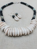 Women Cowrie Shell African Turquoise Beaded Necklace Jewelry Set Necklace Earrings Handmade Gift