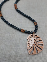 Leo the Lion Necklace Wooden Beaded Black Brown Men Women