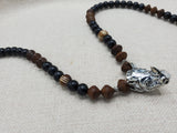 Antique Silver Rhino Pendant Necklace Beaded Black Brown Men Jewelry
