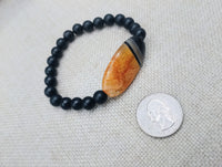 Women Bracelet Agate Black Beaded Jewelry Boho Stretch Handmade