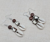 Women Earrings Cowrie African Ethnic Tribal Beaded Wooden Silver Jewelry