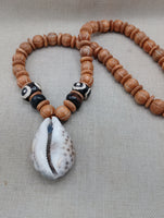 Large Cowrie Shell Necklace Wooden Carved Beaded Jewelry Men Beach Boho
