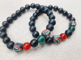 African Bracelet Pan African Jewelry Beaded Red Black Green Stretch