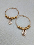 Gold Hoop Earrings Bright Beaded Cowrie Women Jewelry Dangle
