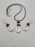 Cowrie Set Jewelry Beaded Wood black Cord Earrings Necklace Women Gift Idea Handmade