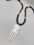 Men's African Necklace Rasta Ghana Beaded Jewelry Duafe Adinkra Black Handmade
