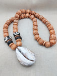 Large Cowrie Shell Necklace Wooden Carved Beaded Jewelry Men Beach Boho