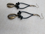 Women Boho Earrings Ethnic Jewelry Black Antique Gold Leather Dangle
