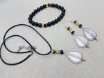 Women Jewelry Set Pan African Earrings Necklace Bracelet Silver Red Black Green Ethnic
