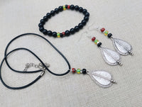 Women Jewelry Set Pan African Earrings Necklace Bracelet Silver Red Black Green Ethnic