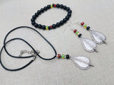 Women Jewelry Set Pan African Earrings Necklace Bracelet Silver Red Black Green Ethnic