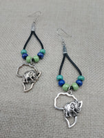 Silver Africa Earrings Leather Dangle Beaded Women Jewelry Black Green Blue