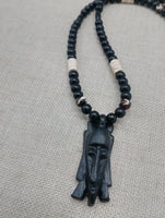 Men's Jewelry African Face Pendant Beaded Necklace Black Brown Handmade