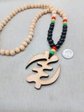 Gye Nyame Beaded Necklace Ghana Jewelry Wooden Pendant Red Yellow Green Men