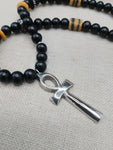 Silver Ankh Necklace Egyptian Black Yellow Beaded Ankhs Pendant Men Gift Ideas