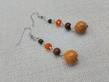 Stone Beaded Earrings Brown Orange Silver Women Jewelry Dangle