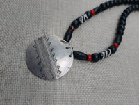 Women's Tribal Silver Black Red Beaded Ethnic Pendant Statement Jewelry