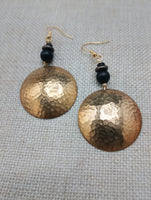 Women Jewelry Set Hammered Round Earrings Beaded V Shape Minimalist Bohemian Brass Gold Tone Necklace