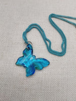 Women's Blue Murano Glass Pendant Green Butterfly Necklace