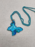 Women's Blue Murano Glass Pendant Green Butterfly Necklace