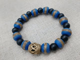 African Bracelet Ghana Beads Men Jewelry Size 8 Gift Black Blue Statement