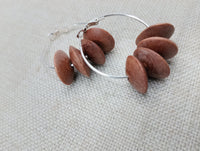 Women's Silver Hoop Earrings Wooden Beads Jewelry Ethnic Handmade